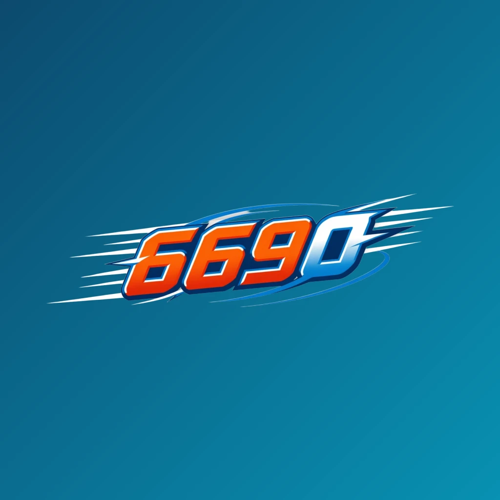 Powerful sports logo for 669O featuring bold italic lettering in bright orange, blue, and white with speed lines and energetic motion effects on a transparent background